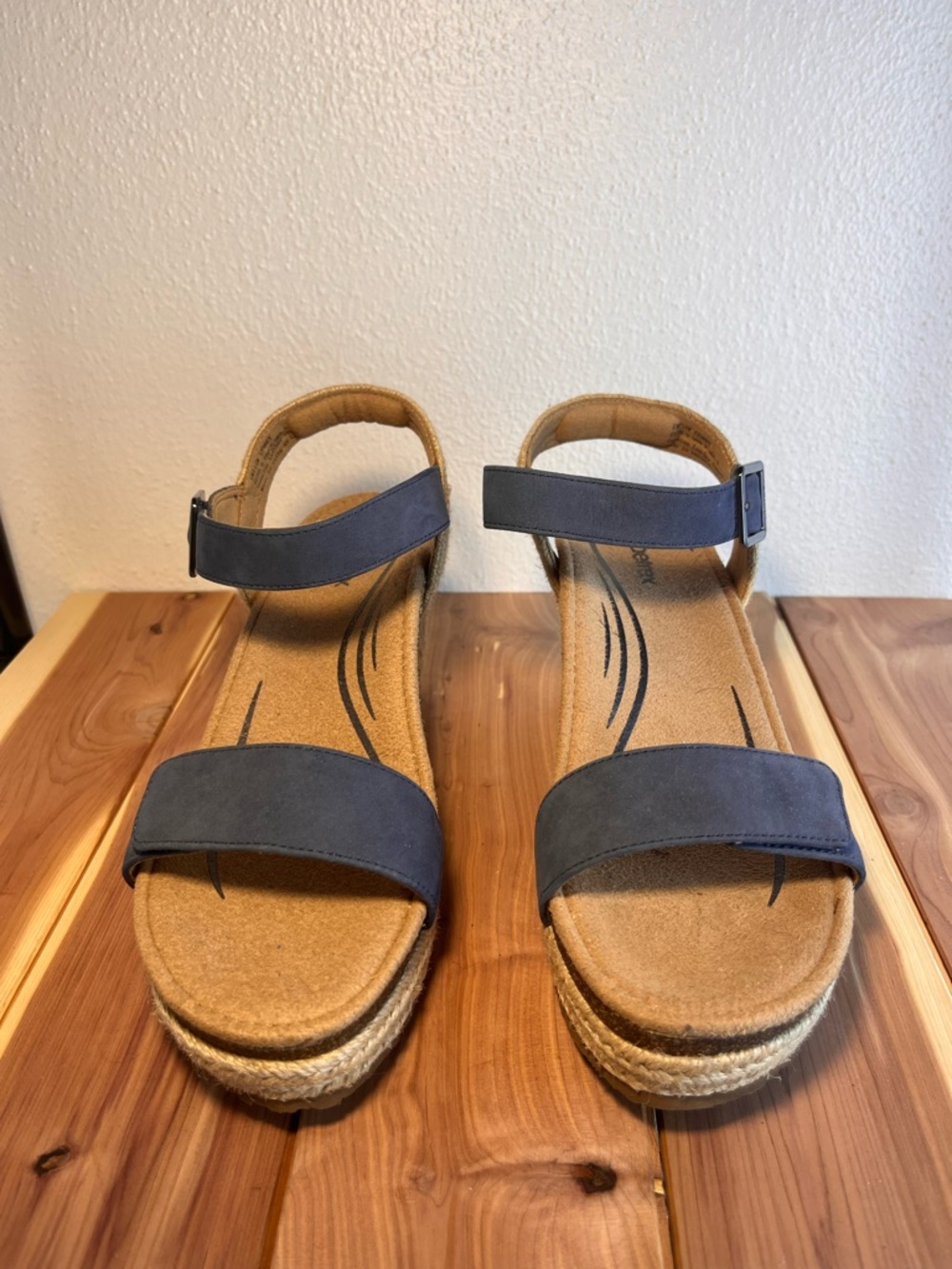 Aetrex Navy Ankle-Strap Espadrille Wedge Sandals